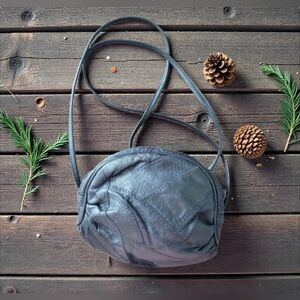 Vintage All Leather Black Patchwork Crossbody Boho Bag EUC